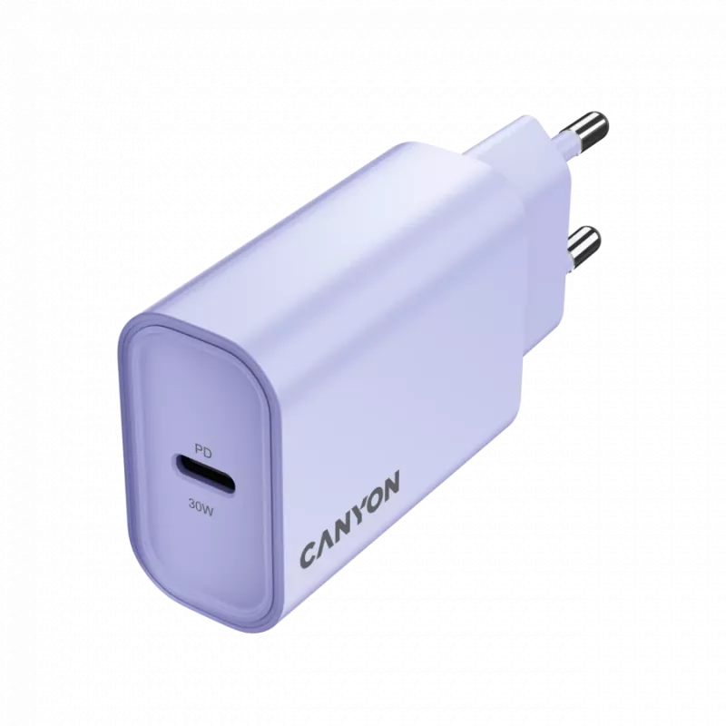 Sienas lādētājs CANYON OnCharge 30CL, 30W USB-C PD, 1x PD izeja, EU spraudnis, Purpurs