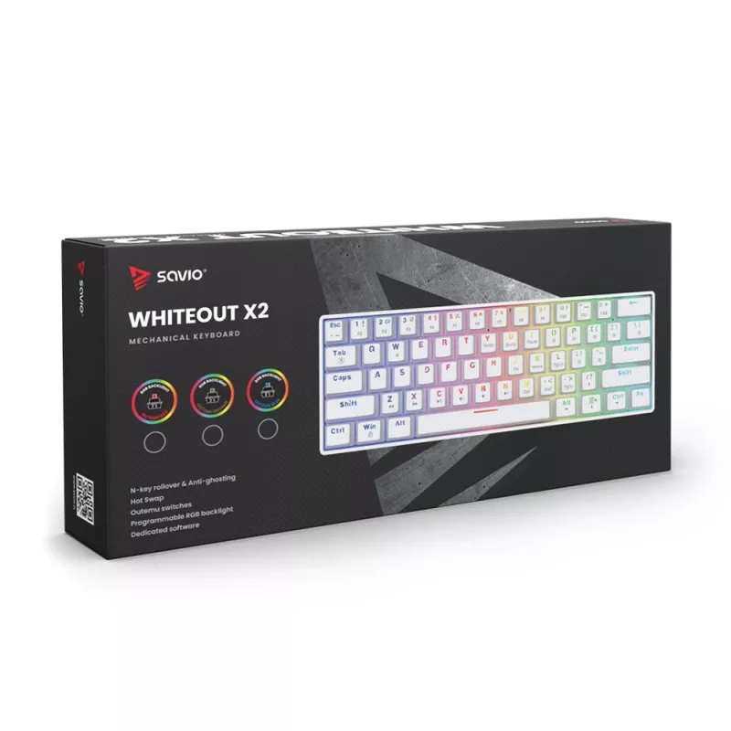 Mehāniskā tastatūra SAVIO Whiteout X2, Outemu Blue, Hot Swap, Savio Savgk-white
