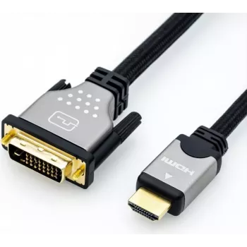 ROLINE video kabelis Dual Link HDMI/DVI, DVI-D (vīr.) uz HDMI (vīr.), 3 m, ekranēts, melns/sudrabs, 4K atbalsts (11.04.5872)