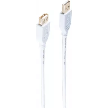shiverpeaks ®-BASIC-S--USB pagarinātājkabelis, Type-A spraudnis līdz Type-A savienotājam, HIGH SPEED, apzeltīti kontakti, USB 2.0, balts, 1,8 m (BS77122-W)