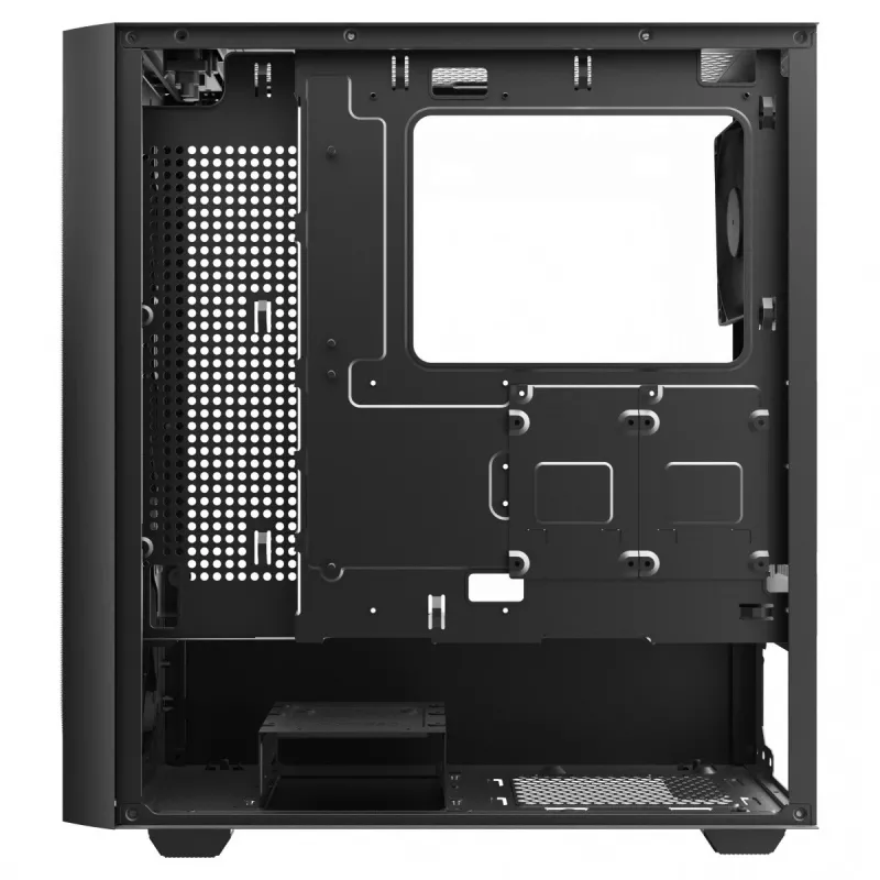 PC korpuss SAVIO Noctis Flow — Cube Mini-ITX/Micro-ATX/ATX, 3x120mm priekšā, 1x120mm aizmugurē, 2x3.5 collu + 3x2.5 collu sloti, rūdīts stikls