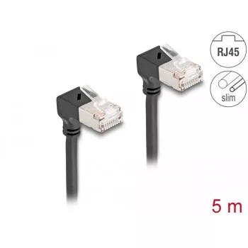 DeLOCK RJ45 tīkla kabelis Cat.6A S/FTP Slim 90° Uz leju 5m Melns