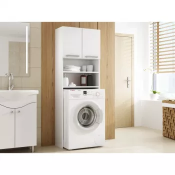 Brīvi stāvošs vannas istabas skapis Top e Shop PRALKA POLA BIEL — balts, 4 plaukti, 640×300×1830 mm
