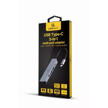 Gembird A-CM-COMBO5-02 USB-C 5-in-1 daudzportu adapteris, sudraba