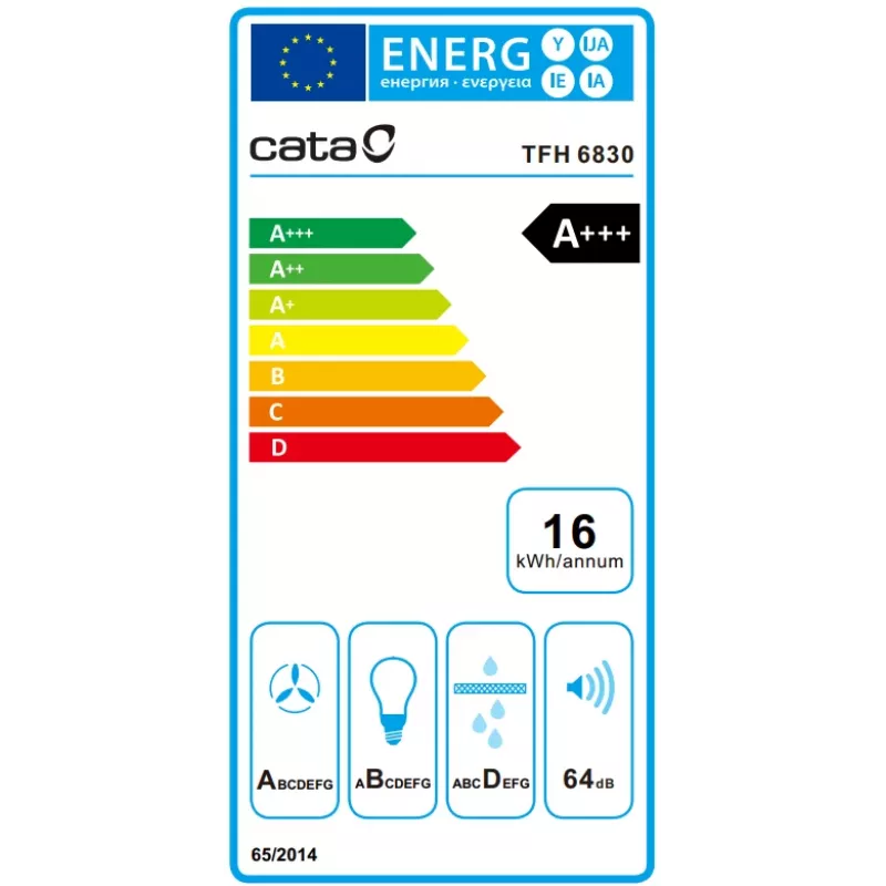 Iebūvējamā tvaika nosūcēja CATA TFH 6830 GWH 600 m³/h Balta Skārienvadība