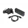 USB centrmezgls NATEC MANTIS USB 2.0 Type-B — 4x USB 3.2 Gen 1 Type-A porti, melns, 0,8 m kabelis, tīkla adapteris, barošanas slēdzis