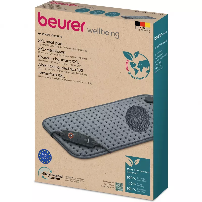 Beurer HK 123 XXL sildīšanas paliktnis Cosy Grey Green Planet 60x30cm 6 līmeņi automātiska izslēgšanās