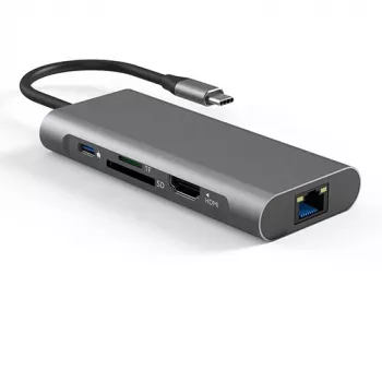 USB-C adapteris - 2 x USB 3.0, 1x USB 2.0, 1x Type C (PD), HDMI, SD, RJ45