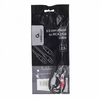 Gembird audio kabelis 2.5m, 3.5mm/2xRCA, vīriešu/vīriešu, melns, sarkans, balts