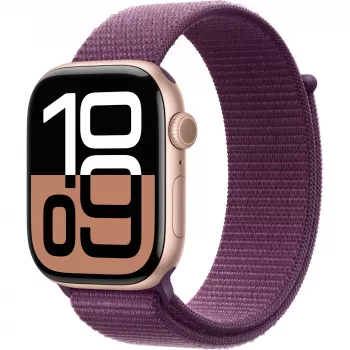 Apple Watch Series 10 alumīnija korpuss GPS + Cellular 46mm rožu zelta Sport Loop plūmju