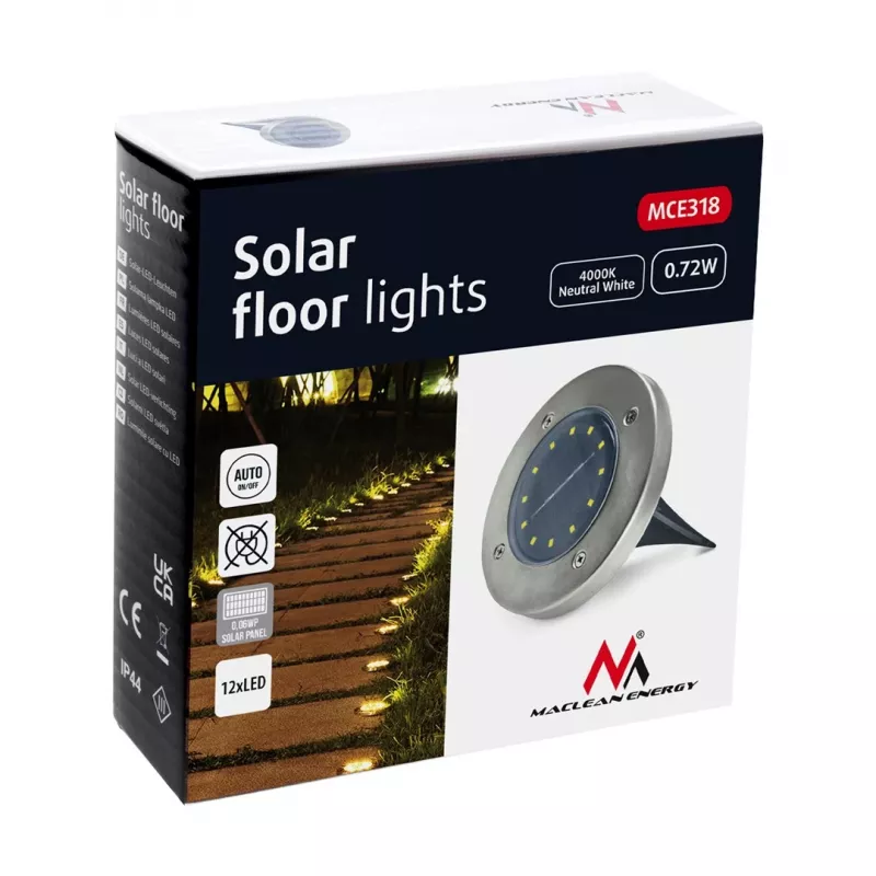 Maclean MCE318 LED saules celiņa lampa ar zemes smaili 12 LED SMD neitrāli balta 4000K 0,7 W IP44