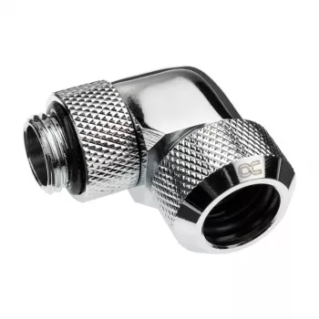 Alphacool Eiszapfen 13mm cietās caurules skrūvējams savienotājs 90° grozāms G1/4 - leņķa kompresijas savienotājs šķidruma dzesēšanas sistēmai - hroms