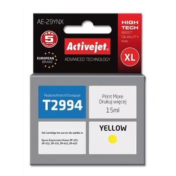 Activejet AE-29YNX tintas kasetne (Epson 29XL T2994 aizstājēja; Supreme; 15 ml; dzeltena)