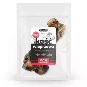 Košļājamais kauls sunim UNISZKI Pork Bone, viens gabals — cūkgaļas garša, 0–200 g, bez graudiem, pieaugušiem suņiem, zobu kopšanai