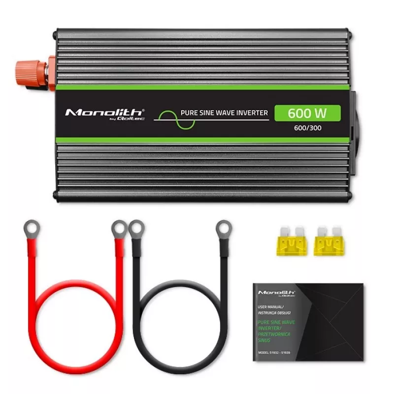 Qoltec Monolith invertors / tīkla adapteris Auto 600 W Melns