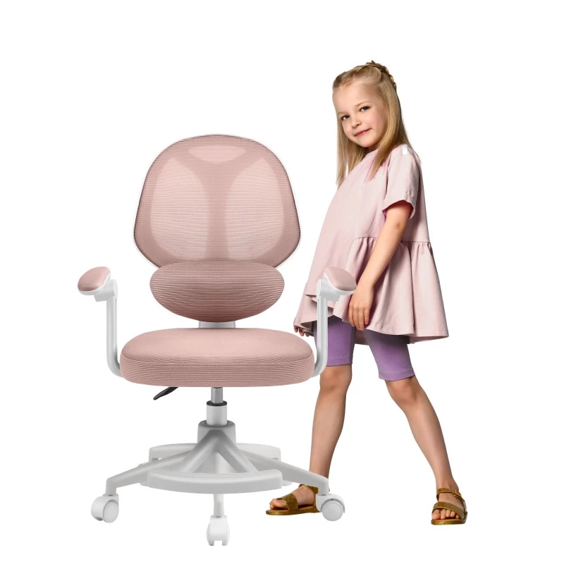Bērnu grozāmais krēsls mark adler Junior 4.5 Rozā — sieta atzveltne, putuplasta sēdeklis, augstuma regulēšana 40–50 cm, roku balsti, jostas atbalsts, riteņi (atvērts iepakojums)