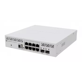 MikroTik CRS310-8G+2S+IN pārvaldāms L3 slēdzis — 8× 2.5G RJ-45, 2× SFP+, PoE, 1U statīvs, Balts