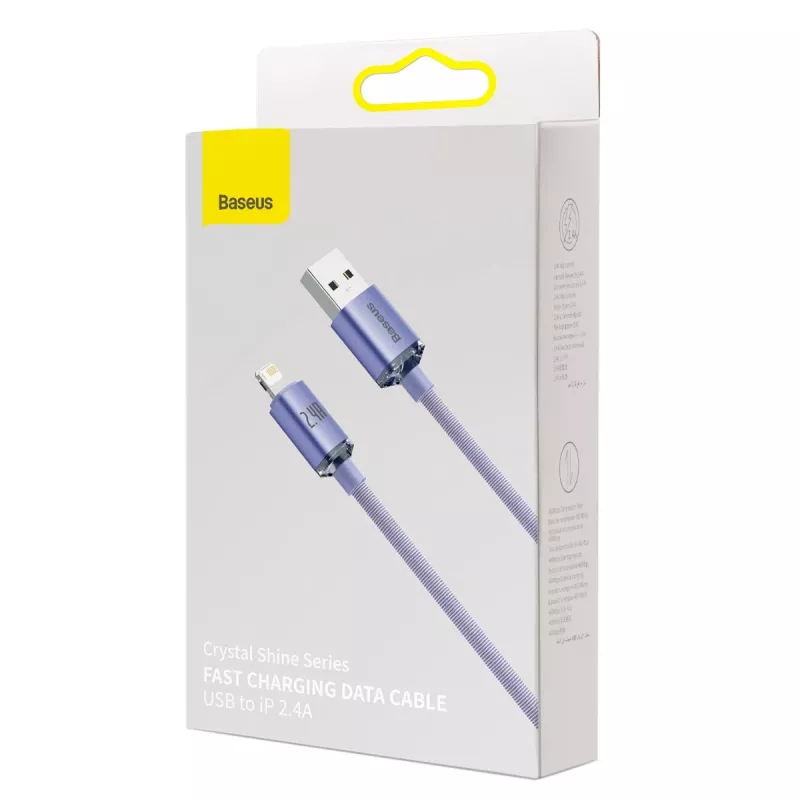 Baseus Crystal Shine kabelis USB uz Lightning, 2.4A, 2m (violets)