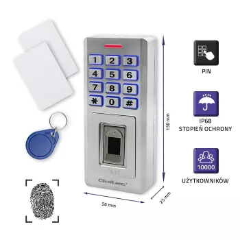 Pirkstu nospiedumu un RFID kodu slēdzene QOLTEC 52447 ar IP68 aizsardzību