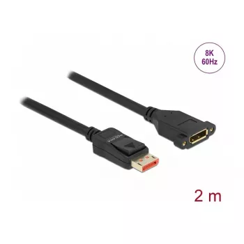 DeLOCK DisplayPort pagarinājuma kabelis paneļmontāžai 8K 60 Hz 2 m