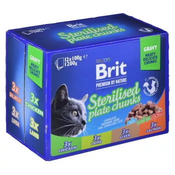 BRIT Premium Cat Sterilised Plate - slapjā kaķu barība - 12x100g