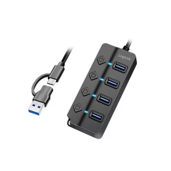 USB 3.2 Gen 1 centrmezgls, 4x USB-A ar ieslēgšanas/izslēgšanas slēdžiem