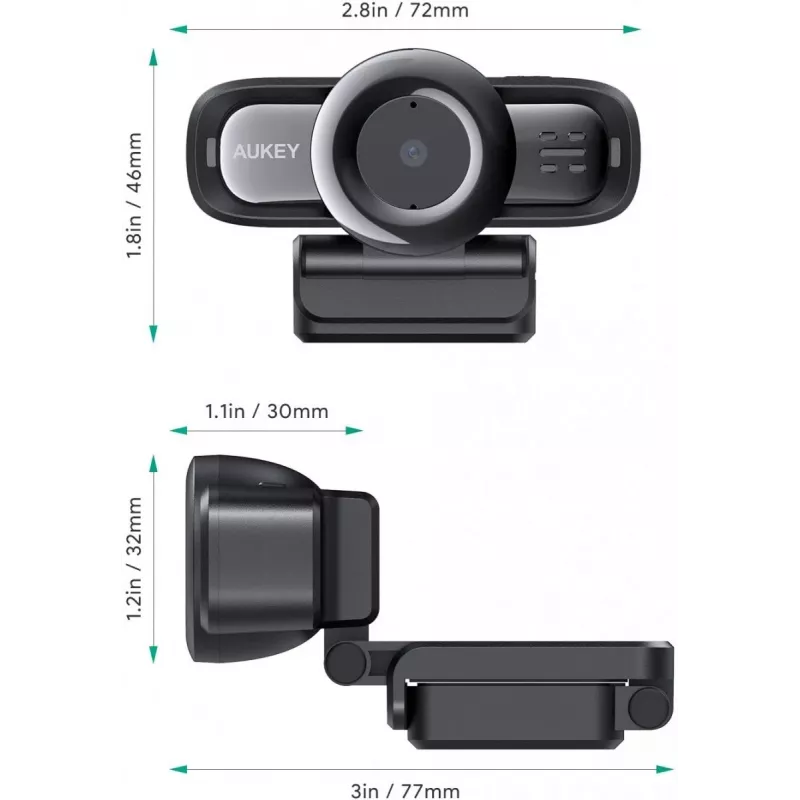 Tīmekļkamera AUKEY PC-LM3 2 MP 1920 x 1080 pikseļi USB 2.0 Melna