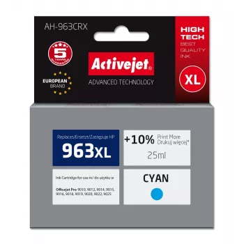 Activejet AH-963CRX Tinte (aizstāj HP 963XL 3JA27AE; Premium; 1760 lapas; 25 ml, ciāna)