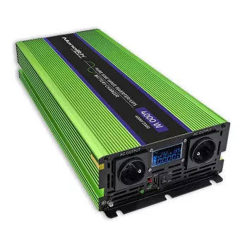 Qoltec Monolith sprieguma pārveidotājs | Akumulatora lādētājs | UPS | 2000W | 4000W | 12V uz 230V | Tīrs sinusoidāls | LCD melns-zaļš