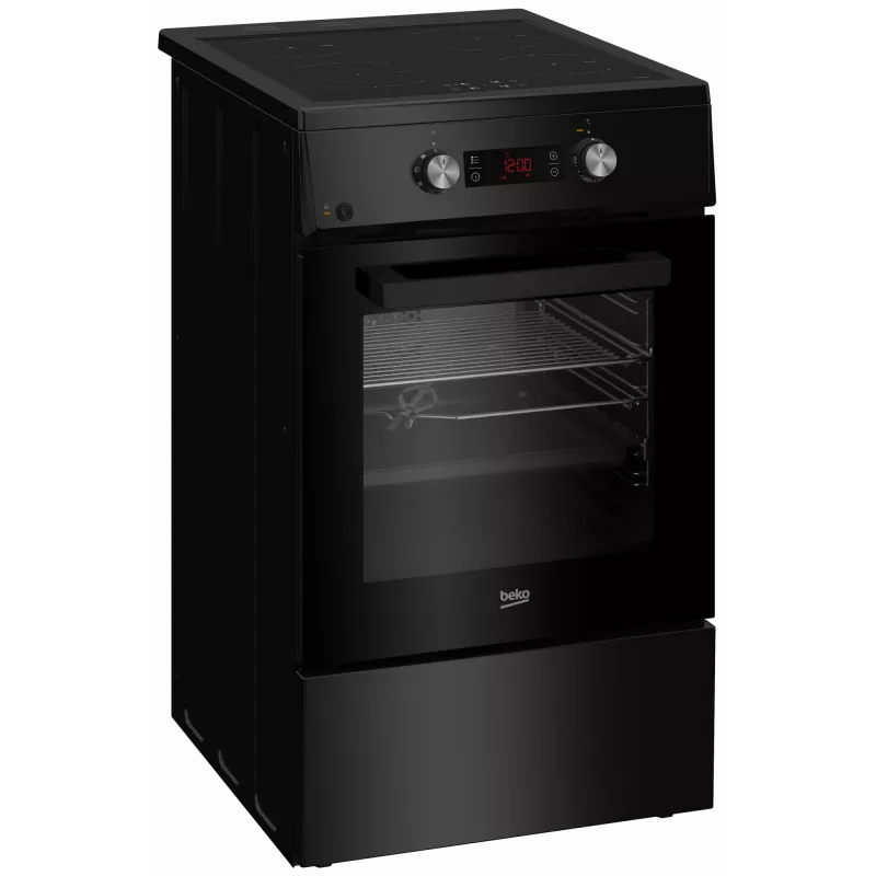 Indukcijas plīts ar elektrisko cepeškrāsni Beko FSM59305BDT, 60 L, 50 cm plata, melna, A energoklase, 4 zonu indukcijas virsma ar pastiprināšanas funkciju