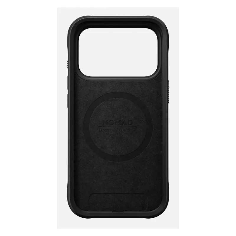 Mobilā telefona maciņš Nomad Rugged Leather Case Apple iPhone 17 Pro, āda/TPU/PC/alumīnijs, 16 cm (6,3 collu) ekrāniem, melns