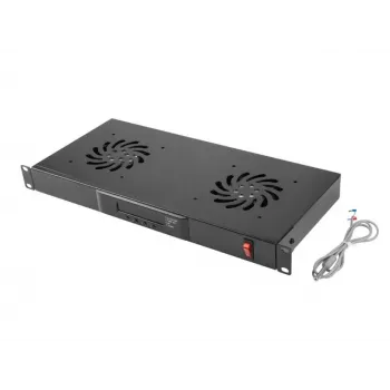 Ventilācijas panelis LANBERG AK-1502-B, 1U, 2 ventilatori, 230V, 38W, 483×44.5×192 mm, melns