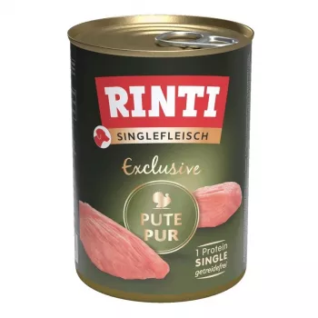 Slapjā suņu barība RINTI Singlefleisch Exclusive Turcija 400 g – viena proteīna, pieaugušiem suņiem, pilnvērtīga barība
