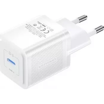 Vention FEPW0-EU mobilais lādētājs — 20W USB-C AC iekštelpu lādētājs viedtālrunim, planšetei, viedpulkstenim, austiņām, balts