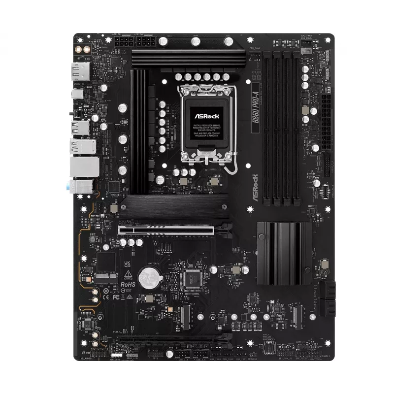Mātesplate ASRock B860 Pro-A — Intel B860 ATX, LGA 1851, DDR5, 4x DIMM, 256 GB, 2.5Gb LAN, 1x M.2, 4x SATA III