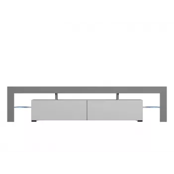 TV statīvs Cama Meble TORO 200 — 2000×350×410 mm, pelēka skaidu plātnes virsma, pelēks/balts spīdums
