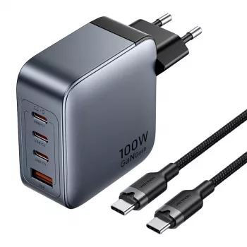 Vention TZ-FETH0-EU lādētājs 3× USB-C + 1× USB-A 100W, PD līdz 30W uz C, ieeja 100–240V