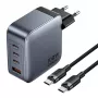 Vention TZ-FETH0-EU GaN lādētājs 100 W, 3x USB-C + 1x USB-A, ar USB-C–USB-C kabeli 1 m