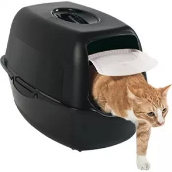 Slēgtā kaķu tualete Rotho Bailey Cat Melna 560×400×390 mm, oglekļa filtrs, durvju atloks, rokturis