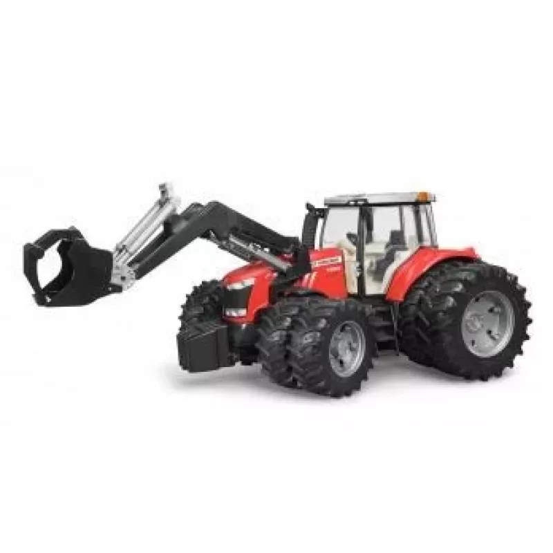 BRUDER Massey Ferguson 7624 ar frontālo iekrāvēju, sarkans, rotaļlieta traktors 1:16, 3+ gadi