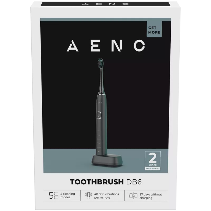 AENO Sonic Electric Toothbrush DB6 Melna: 5 režīmi, bezvadu uzlāde, 46000 apgr./min, 40 dienas bez uzlādes, IPX7