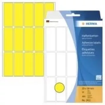HERMA pastāvīgās līmes etiķetes - dzeltenas - 20 x 50 mm 480 etiķetes (32 lapas x 15) (2411)