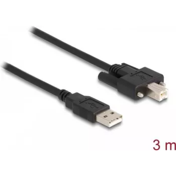 DeLOCK USB 2.0 kabelis, Type-A vīrišķais uz Type-B vīrišķais ar skrūvēm, 3 m