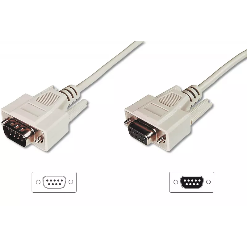 Digitus ASSMANN - Serielles Verlängerungskabel - DB-9 (M) - DB-9 (W) - 3 m - geformt, Flügelschrauben - beige (AK-610203-030-E)