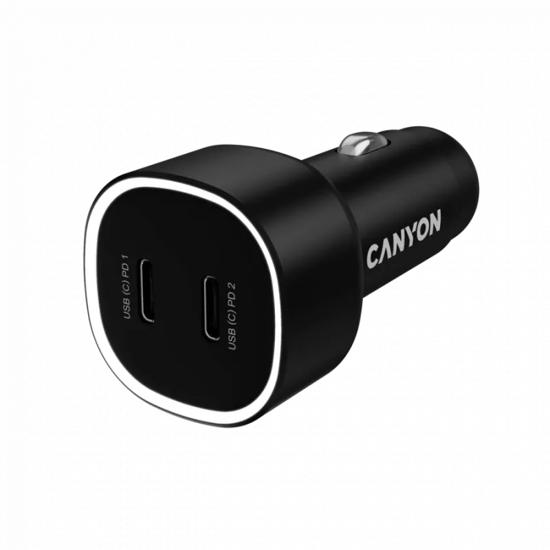 Auto lādētājs CANYON OnDrive 60 PD 60W 2xUSB-C — melns