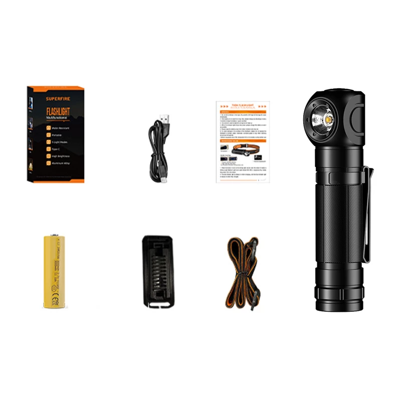 Superfire TH04-U LED kabatas lukturis, 5W, 500 lm, USB-C