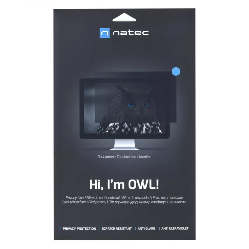 NATEC Owl bezrāmju privātuma filtrs 24 collu (61 cm) LCD monitoriem, 531 x 298 mm, 16:9, skārienjutīgs