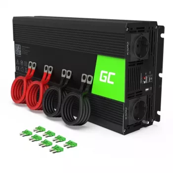 Green Cell INV12 3000 W invertors 12 V uz 230 V, 50 Hz, 1 USB, aktīvā dzesēšana, melns