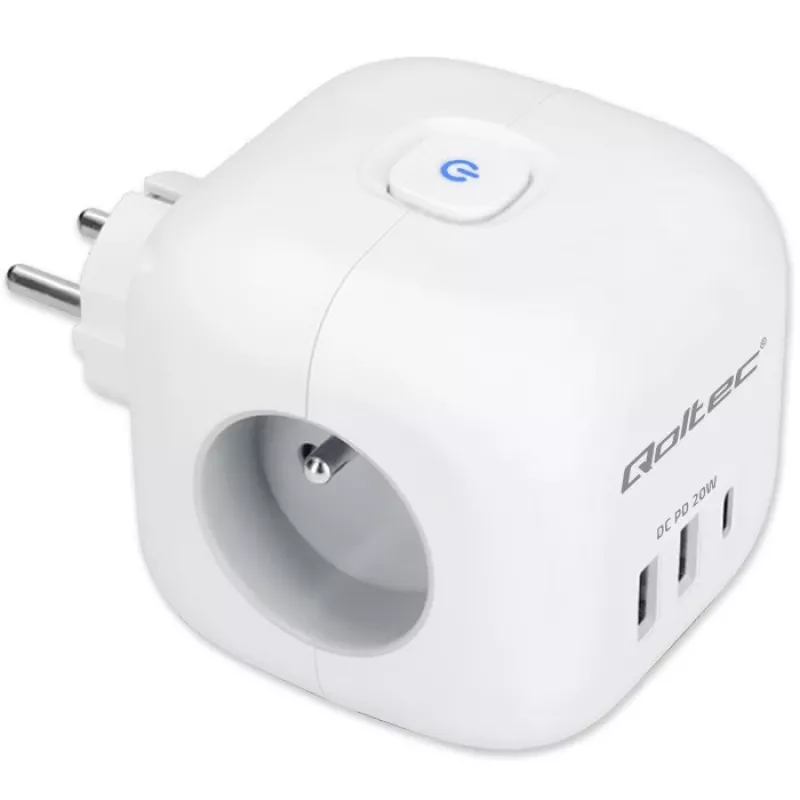 Pagarinātājs QOLTEC 52548 ar 3×AC kontaktligzdām un USB portu