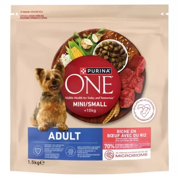 PURINA ONE MINI Suņu barība pieaugušiem suņiem ar liellopu gaļu un rīsiem 1,5 kg